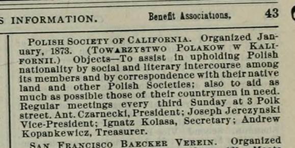 Polish Society of California 1899